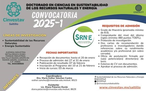 Convocatoria Doctorado en Ciencias en Sustentabilidad de los Recursos Naturales y Energía